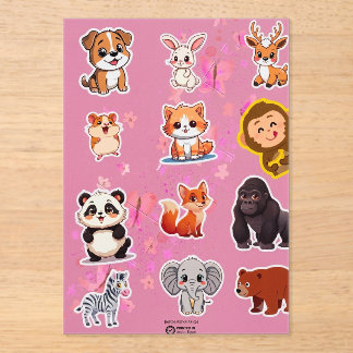 Cute Cartoon Animals Sticker Sheet for Kids Acrylic Invitations
