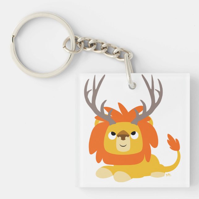 Cute Cartoon Antlered Lion Acrylic Keychain (Front)