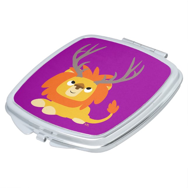 Cute Cartoon Antlered Lion Compact Mirror (Turned)