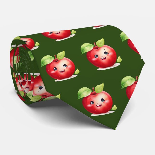Cute cartoon apple tiled pattern neck tie (Rolled)