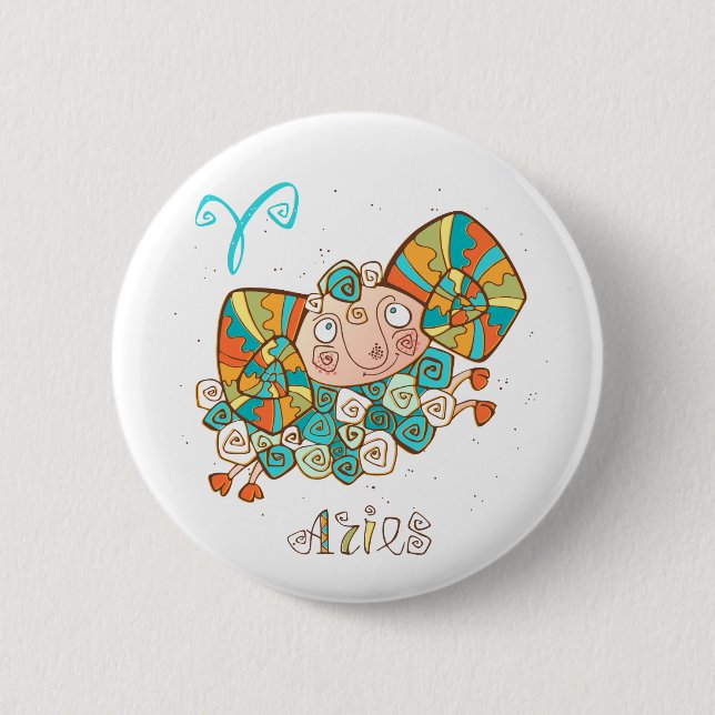Cute Cartoon Aries Button (Front)