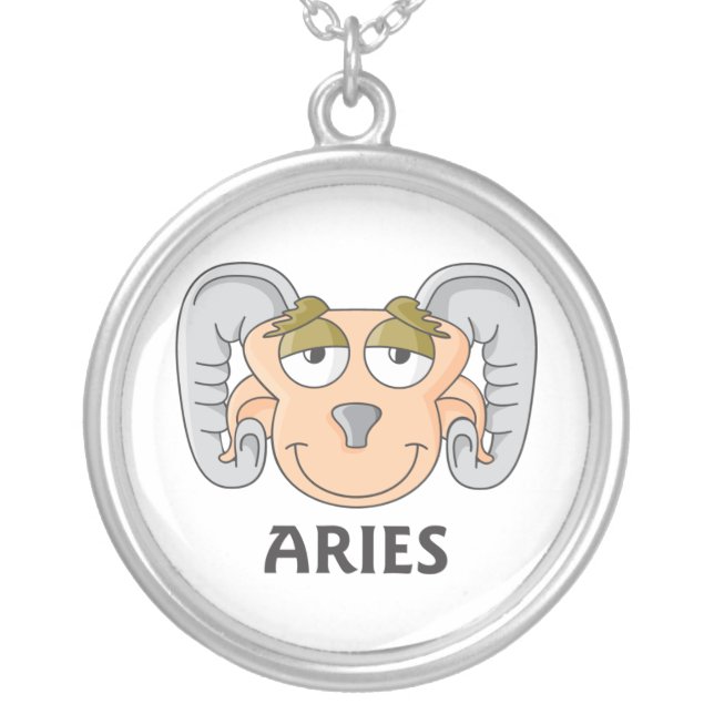 Cute Cartoon Aries Ram Silver Plated Necklace (Front)