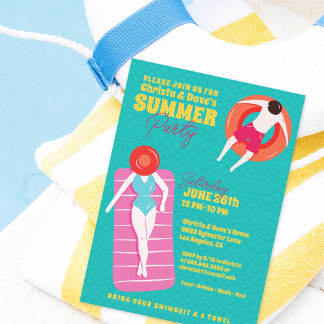 Cute Cartoon Art Pool Party Invitation