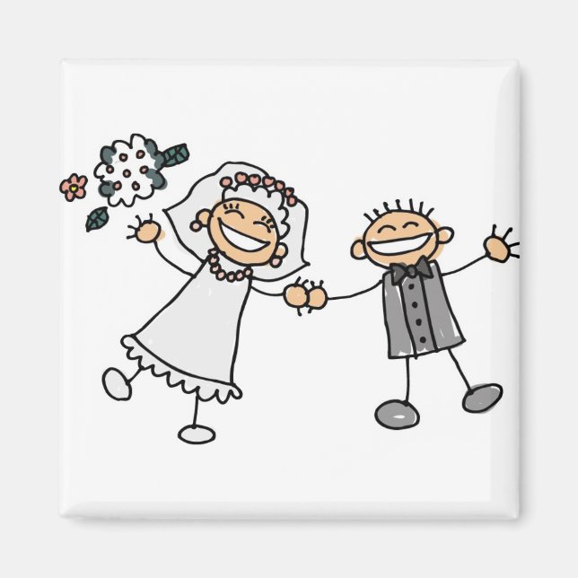 Cute Cartoon Artistic Wedding Save The Date Magnet (Front)