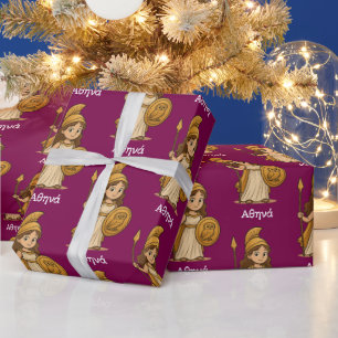 Cute Cartoon Athena – Greek Goddess Custom Wrapping Paper