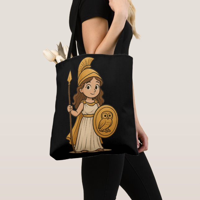 Cute Cartoon Athena – Greek Goddess Mythology Tote Bag (Close Up)