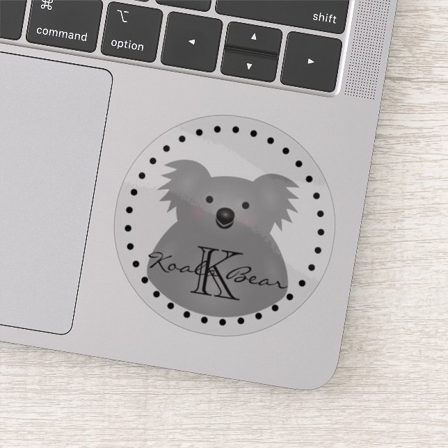 Cute Cartoon Australia Koala Bear Monogram Round Sticker (Detail)