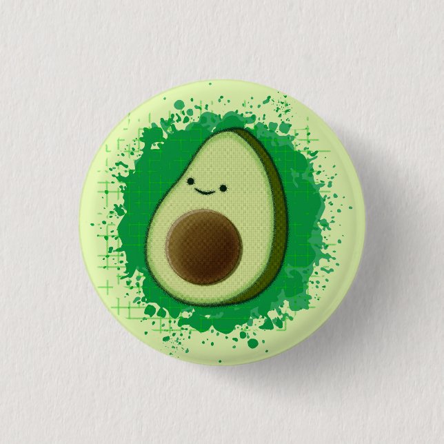 Cute Cartoon Avocado Button (Front)