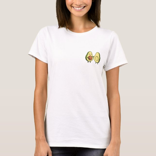 Cute Cartoon Avocado Couple with Pregnant Belly T-Shirt (Front)