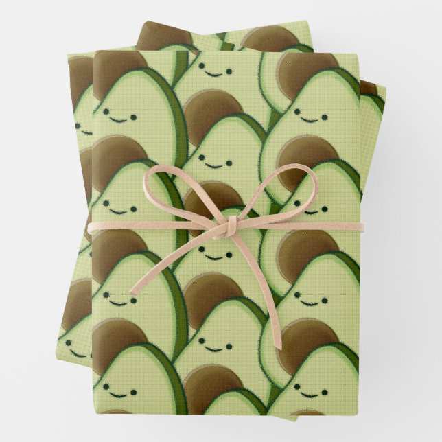 Cute Cartoon Avocado Decorative Wrapping Paper Sheets (In situ)