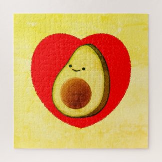 Cute Cartoon Avocado In Red Heart Painting
