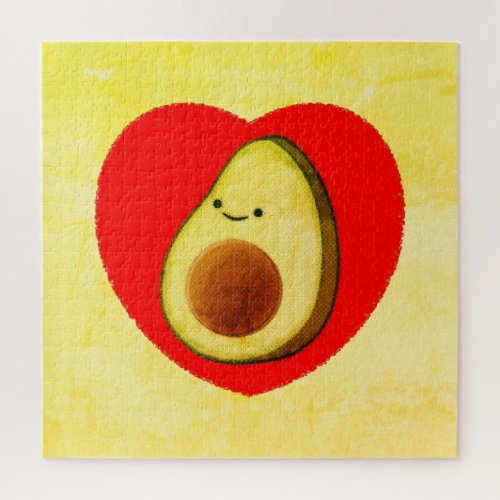 Cute Cartoon Avocado In Red Heart Painting Jigsaw Puzzle
