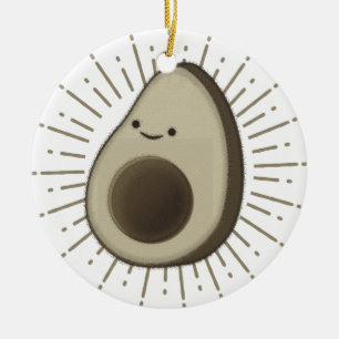 Cute Cartoon Avocado In Vintage Style Ceramic Ornament