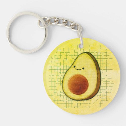 Cute Cartoon Avocado On Distressed Background Keychain