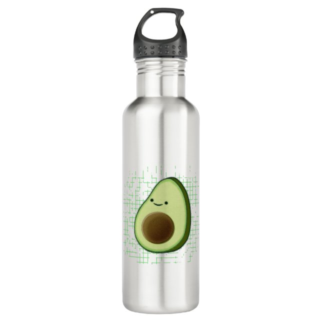 Cute Cartoon Avocado On Distressed Background Stainless Steel Water Bottle (Front)