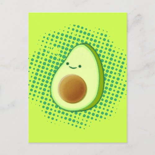 Cute Cartoon Avocado On Distressed Green Vortex Postcard