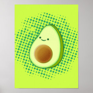 Cute Cartoon Avocado On Distressed Green Vortex Poster