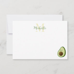 Cute Cartoon Avocado Personalized Monogram Note Card