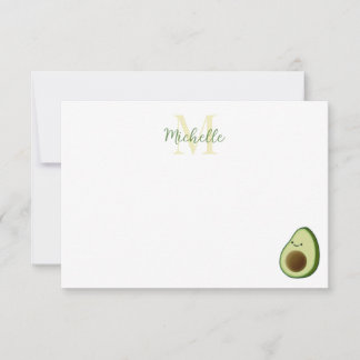 Cute Cartoon Avocado Personalized Monogram Note Card
