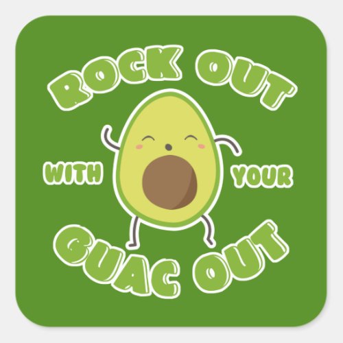Cute Cartoon Avocado Rock Out With Your Guac Out Square Sticker