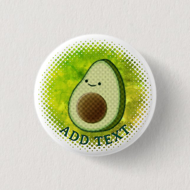 Cute Cartoon Avocado Watercolor Background Button (Front)