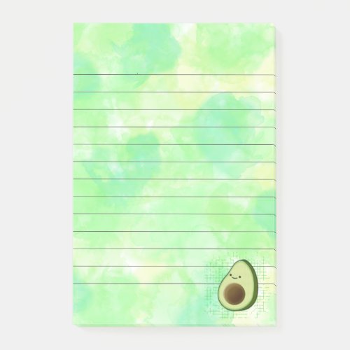 Cute Cartoon Avocado Watercolor Background Lined Post_it Notes