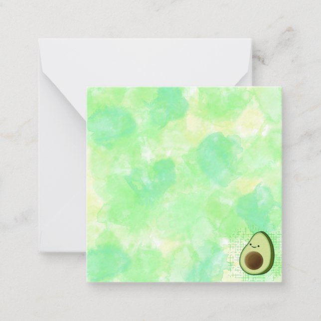 Cute Cartoon Avocado Watercolor Background Note Card (Front)