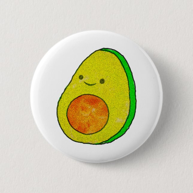 Cute Cartoon Avocado Watercolor Button (Front)