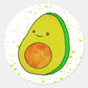 Cute Cartoon Avocado Watercolor Classic Round Sticker