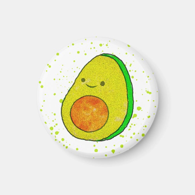 Cute Cartoon Avocado Watercolor Magnet (Front)