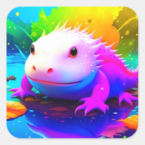 Cute Cartoon Axolotl  Square Sticker
