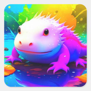 Cute Cartoon Axolotl Square Sticker