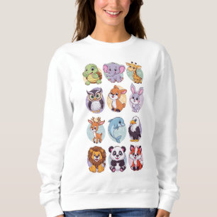 Cute Cartoon Baby Animals Pattern Women's Basic Sweatshirt