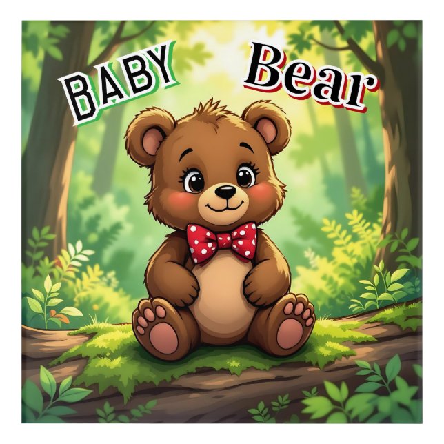 Cute Cartoon Baby Bear in Woods Acrylic Print (Front)