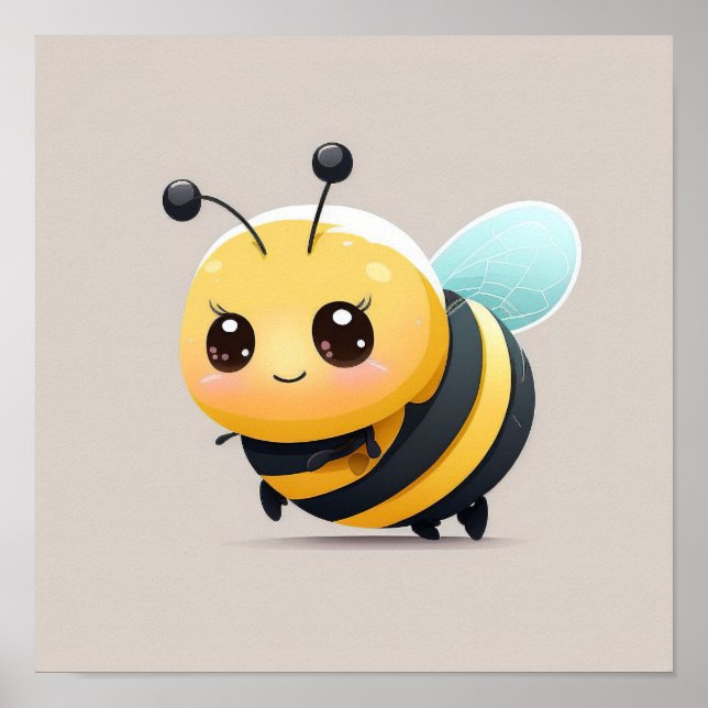 Cute cartoon baby bee on gray background. poster (Front)