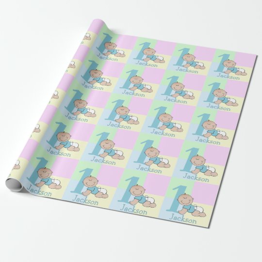 cute-cartoon-baby-boy-1st-birthday-wrapping-paper-zazzle