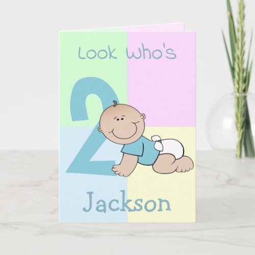 Cute Cartoon Baby Boy 2nd Birthday Card