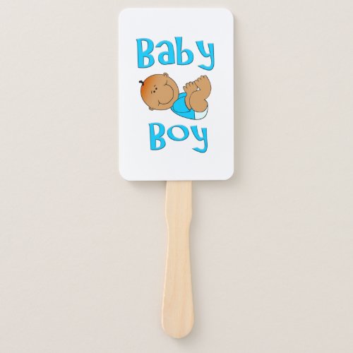 Cute Cartoon Baby Boy Text in Bright Blue _ Hand Fan