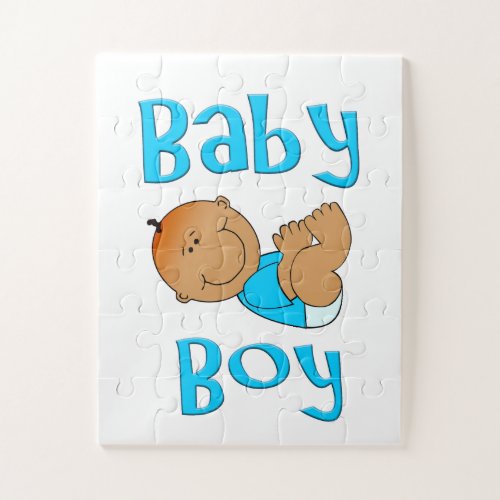 Cute Cartoon Baby Boy Text in Bright Blue _ Jigsaw Puzzle