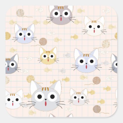 Cute cartoon baby cat kitty kitten charactor funny square sticker