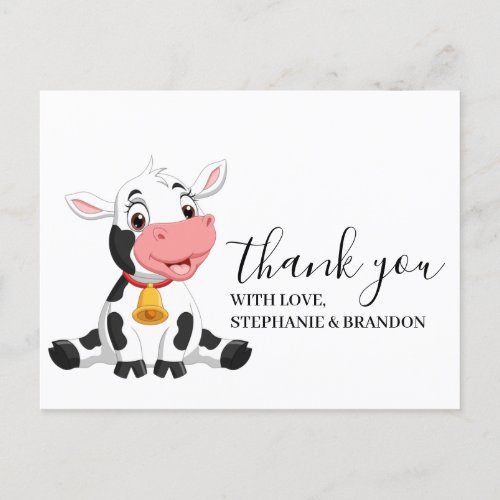 Cute Cartoon Baby Cow Thank You  Card