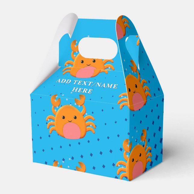 Cute Cartoon Baby Crab Blue Ocean Custom Name Favor Boxes (Front Side)