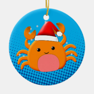 Cute Cartoon Baby Crab Santas Hat Ceramic Ornament