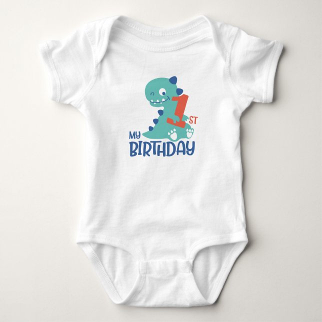 Cute Cartoon Baby Dinosaurs 1st Birthday Baby Body Bodysuit (Front)