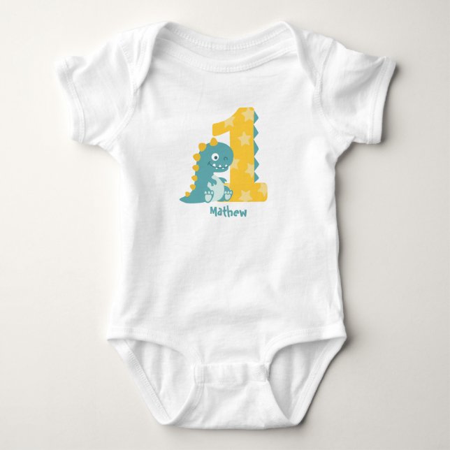 Cute Cartoon Baby Dinosaurs 1st Birthday Bodysuit (Front)