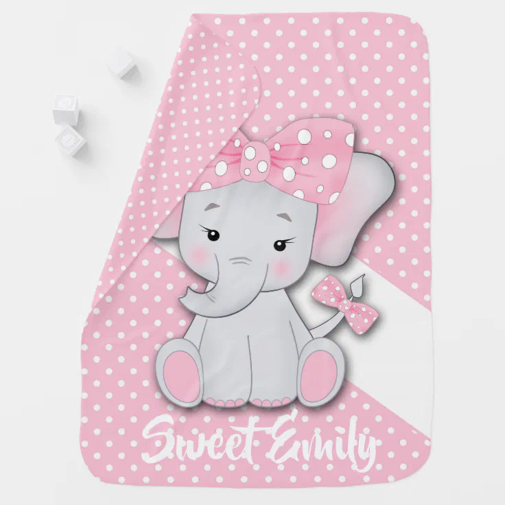 Cute cartoon baby elephant on a pink white polka baby blanket | Zazzle