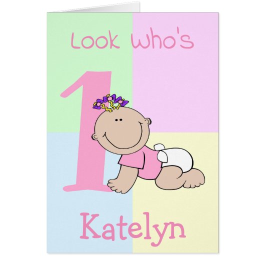 Cute Cartoon Baby Girl 1st Birthday (Front)