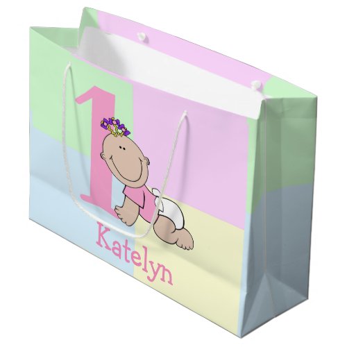 Cute Cartoon Baby Girl 1st Birthday Large Gift Bag