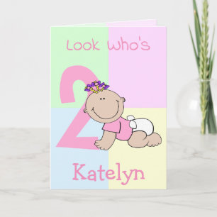 Cute Cartoon Baby Girl 2nd Birthday Card