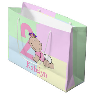 Cute Cartoon Baby Girl 2nd Birthday Large Gift Bag
